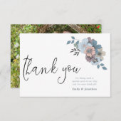 Carte De Remerciements Illustration de fleurs en bleu poussiéreux Photo d (Devant / Derrière)