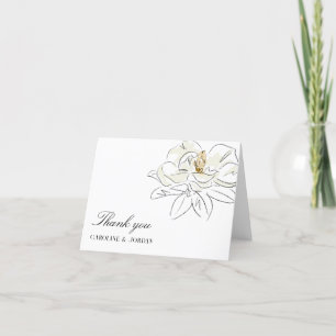 Carte De Remerciements Illustration de Magnolia blanc Mariage minimal mod