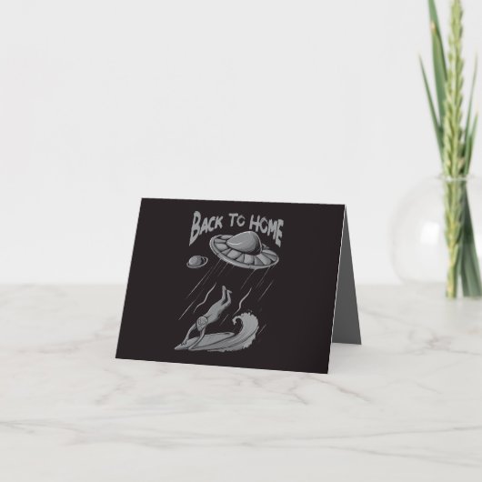 Carte De Remerciements Illustration de surf pour alien avec retour à la m (Devant)