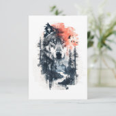 Carte De Remerciements Illustration Duo Tone Wolf (Debout devant)