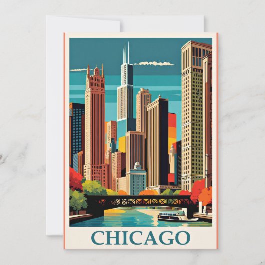 Carte De Remerciements Illustration Vintage de Chicago (Devant)