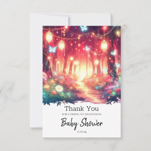 Carte De Remerciements Imaginaire Boho Baby shower forestier enchanté (Devant)