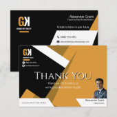 Carte De Remerciements Immobilier | Conception de rétroviseur noir et or (Devant / Derrière)