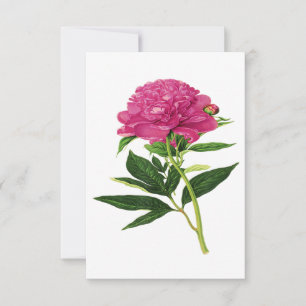 Carte De Remerciements Impression Botanique vintage, Fuchsia Pink Peony