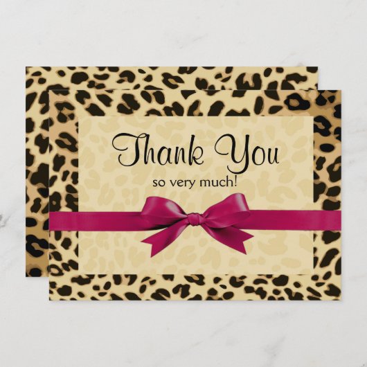 Carte De Remerciements Imprimé léopard rose vif ruban Note de remerciemen (Devant / Derrière)