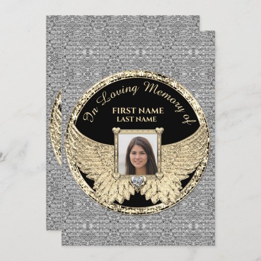 Carte De Remerciements In Love Memory Photo Silver and Gold   (Devant / Derrière)
