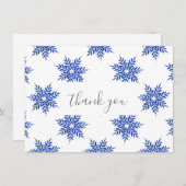 Carte De Remerciements Indigo Blue Watercolor Snowflake Motif (Devant / Derrière)