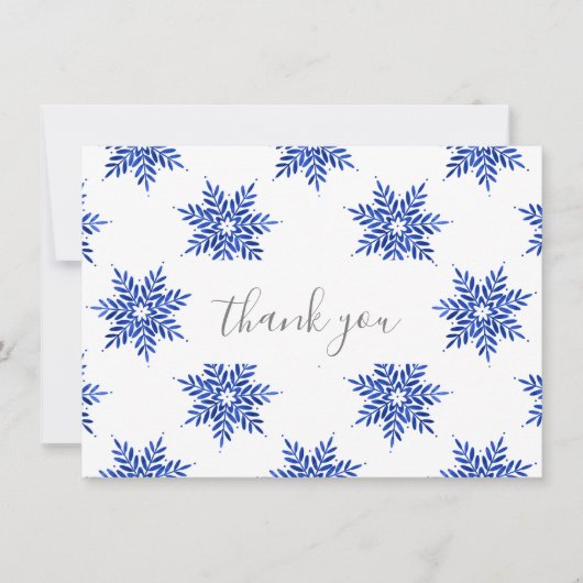 Carte De Remerciements Indigo Blue Watercolor Snowflake Motif (Devant)