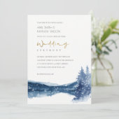 CARTE DE REMERCIEMENTS INDIGO INK BLUE MOUNTAIN LAKE NEIGE MARIAGE INVITE (Debout devant)