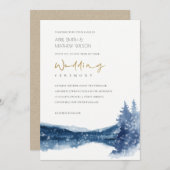 CARTE DE REMERCIEMENTS INDIGO INK BLUE MOUNTAIN LAKE NEIGE MARIAGE INVITE (Devant / Derrière)