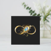 Carte De Remerciements Infinité avec plume de paon doré (Debout devant)