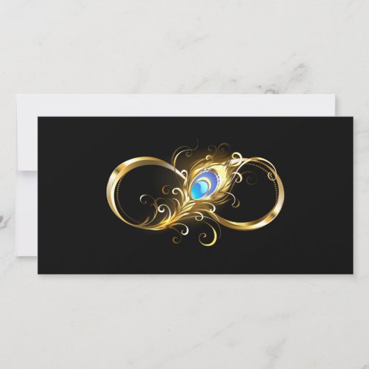 Carte De Remerciements Infinité avec plume de paon doré (Devant)
