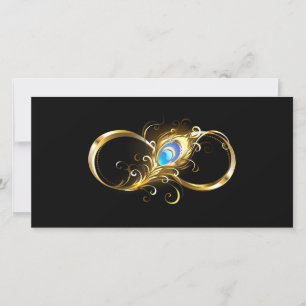 Carte De Remerciements Infinité avec plume de paon doré