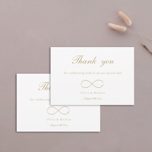 Carte De Remerciements Infinity Love Monogram Elegant Mariage blanc or