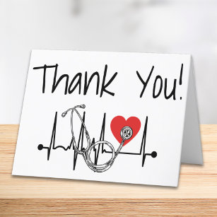 Carte De Remerciements Infirmière Docteur Coeur Médicale Stéthoscope Infi