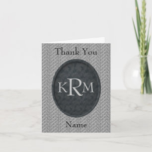 Carte De Remerciements Initiales de monogramme personnalisées Floral noir
