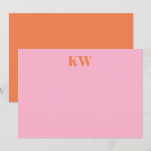 Carte De Remerciements Initiales personnalisées Monogramme Rose Orange Mo