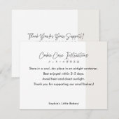 Carte De Remerciements Instructions de soin de cookie de nourriture de co (Devant / Derrière)