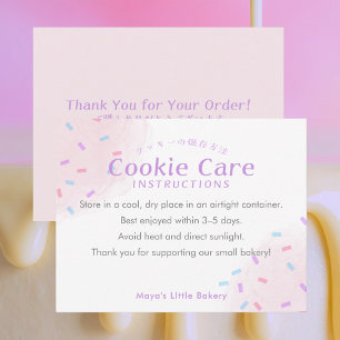 Carte De Remerciements Instructions de soin de cookie rose pastel saupoud