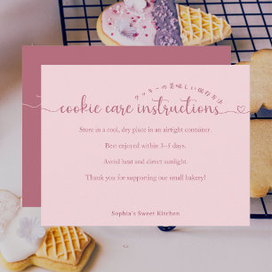 Carte De Remerciements Instructions de soin de cookies de script rose sim