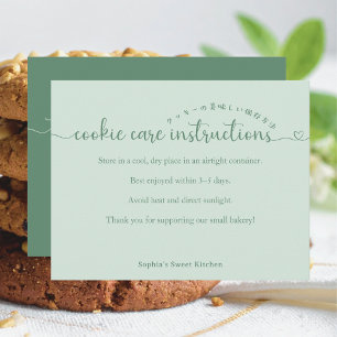 Carte De Remerciements Instructions de soin de cookies de script vert sim