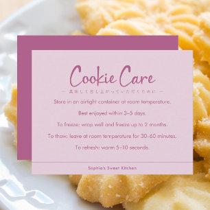 Carte De Remerciements Instructions de soin de cookies Rose Typographie s