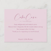 Carte De Remerciements Instructions de soin de gâteau de script Rose Pous (Devant)