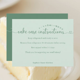 Carte De Remerciements Instructions de soin de gâteau de Simple Green Scr