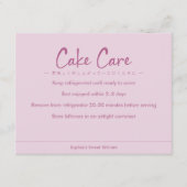 Carte De Remerciements Instructions de soin de gâteau Rose Simple Texte (Devant)