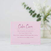 Carte De Remerciements Instructions de soin de gâteau Rose Simple Texte (Debout devant)