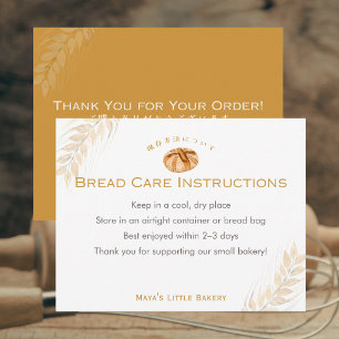 Carte De Remerciements Instructions de soin pour le pain de boulangerie a