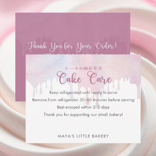 Carte De Remerciements Instructions d'entretien de gâteau goutte rose pas