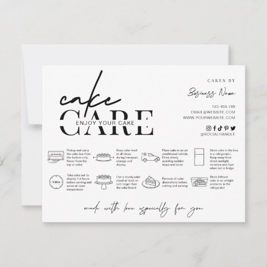 Carte De Remerciements Instructions pour la prise en charge des gâteaux C (Devant)