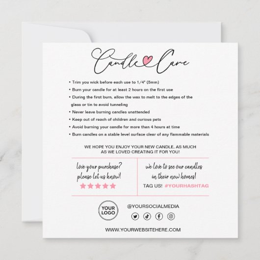 Carte De Remerciements Instructions pour l'entretien des bougies et clien (Dos)