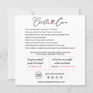 Carte De Remerciements Instructions pour l'entretien des bougies et clien