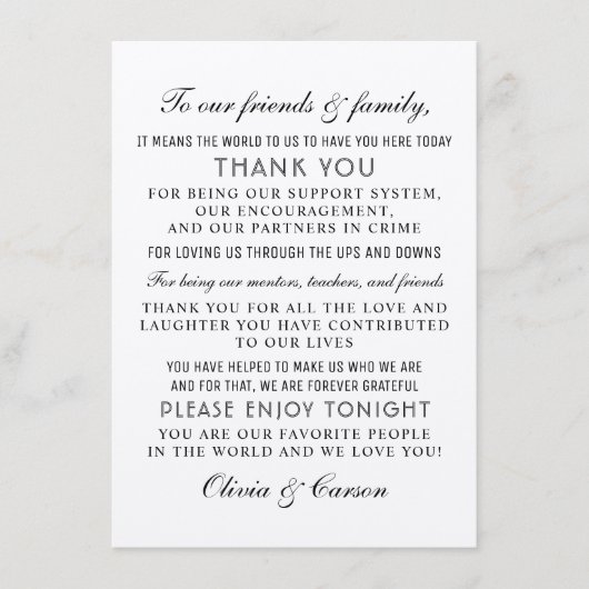 Carte De Remerciements Invité moderne Kraft et Mariage de script noir (Devant)