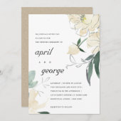 CARTE DE REMERCIEMENTS INVITER À UN MARIAGE FLORAL EN IVOIRE CLAIR ET BLA (Devant / Derrière)