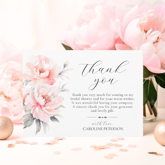 Carte De Remerciements Invités de la Baby Shower rose pivoines rose