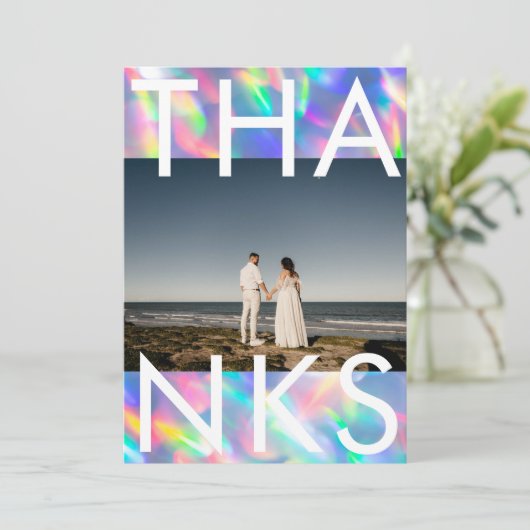 Carte De Remerciements Iridescente Ultra Moderne Mariage Monogramme (Debout devant)