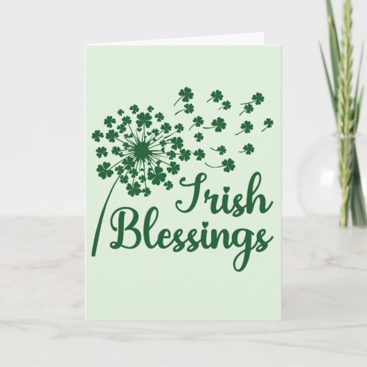 Carte De Remerciements Irish Blessings Dandelion, Blowing Shamrock Card (Devant)