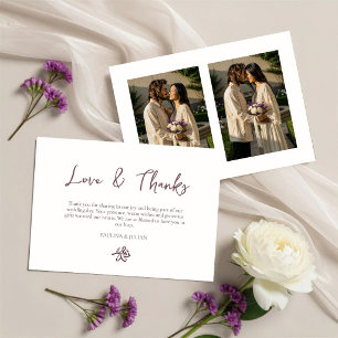 Carte De Remerciements Ivoire Blanc Deux photos de mariage remerciement
