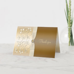 Carte De Remerciements Ivory and Bronze Floral Thank