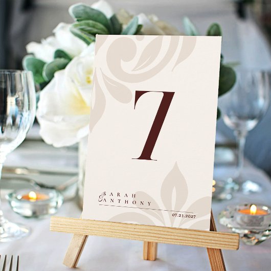 Carte De Remerciements Ivory Burgundy Classic Elegant Damask Table Number