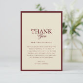 Carte De Remerciements Ivory & Burgundy Stripes Border Retro Wedding (Debout devant)