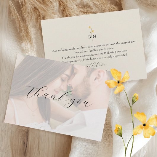 Carte De Remerciements Ivory Floral Photo Wedding