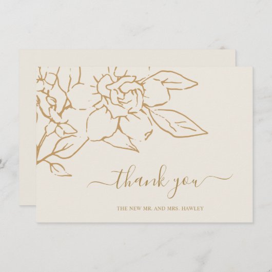 Carte De Remerciements Ivory Line Art Floral Mariage élégant (Devant / Derrière)