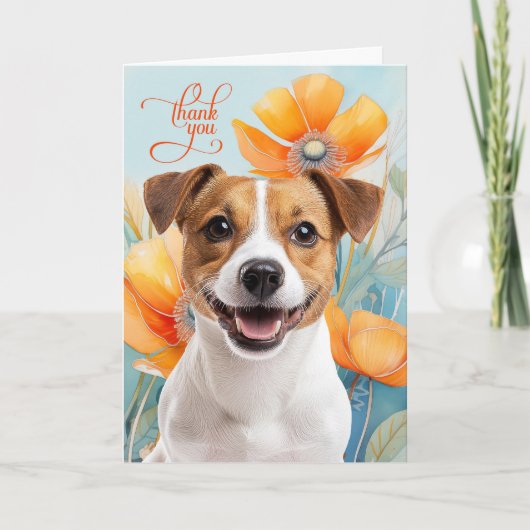Carte De Remerciements Jack Russell Dog with Orange Poppies (Devant)