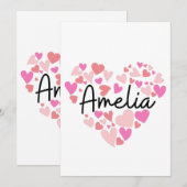Carte De Remerciements J'aime Amelia (Devant / Derrière)