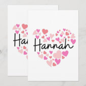 Carte De Remerciements J'aime Hannah (Devant / Derrière)