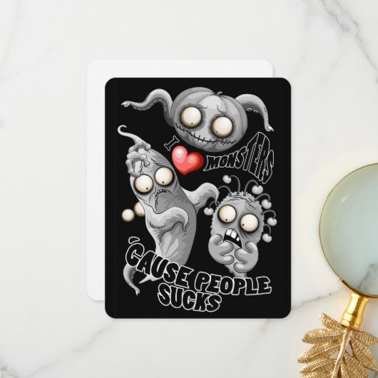 Carte De Remerciements J'aime les monstres parce que les gens aiment les (Devant/Arrière en situation)